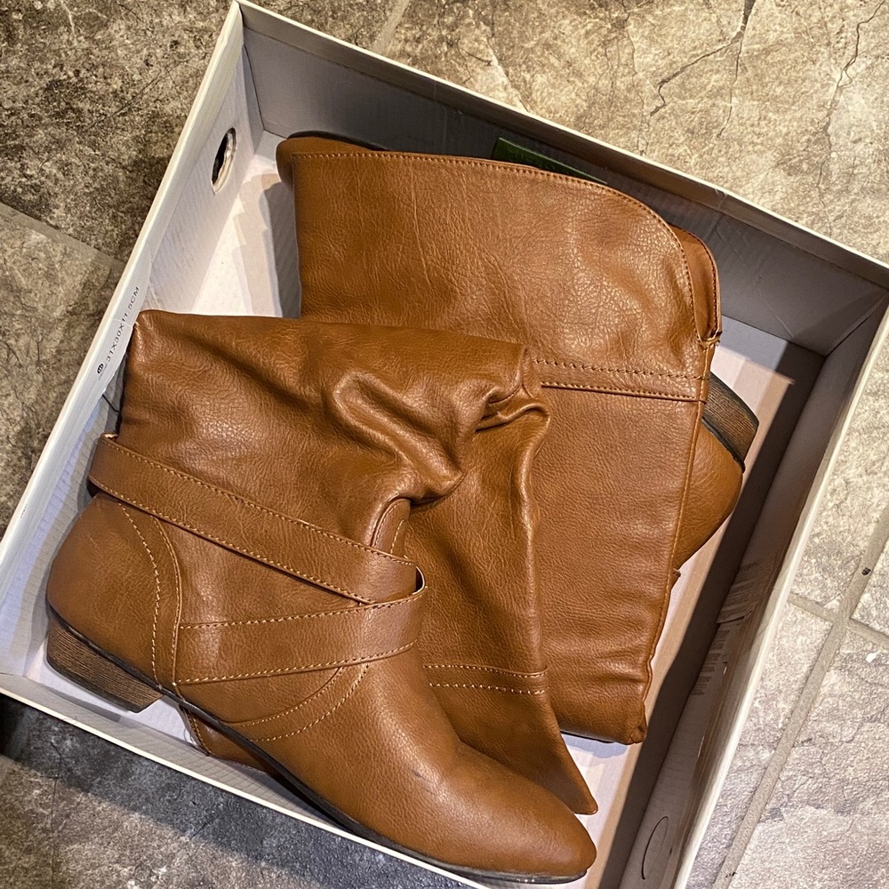 Olsenboye Cognac Slouchy Mid-Calf Heeled Boots